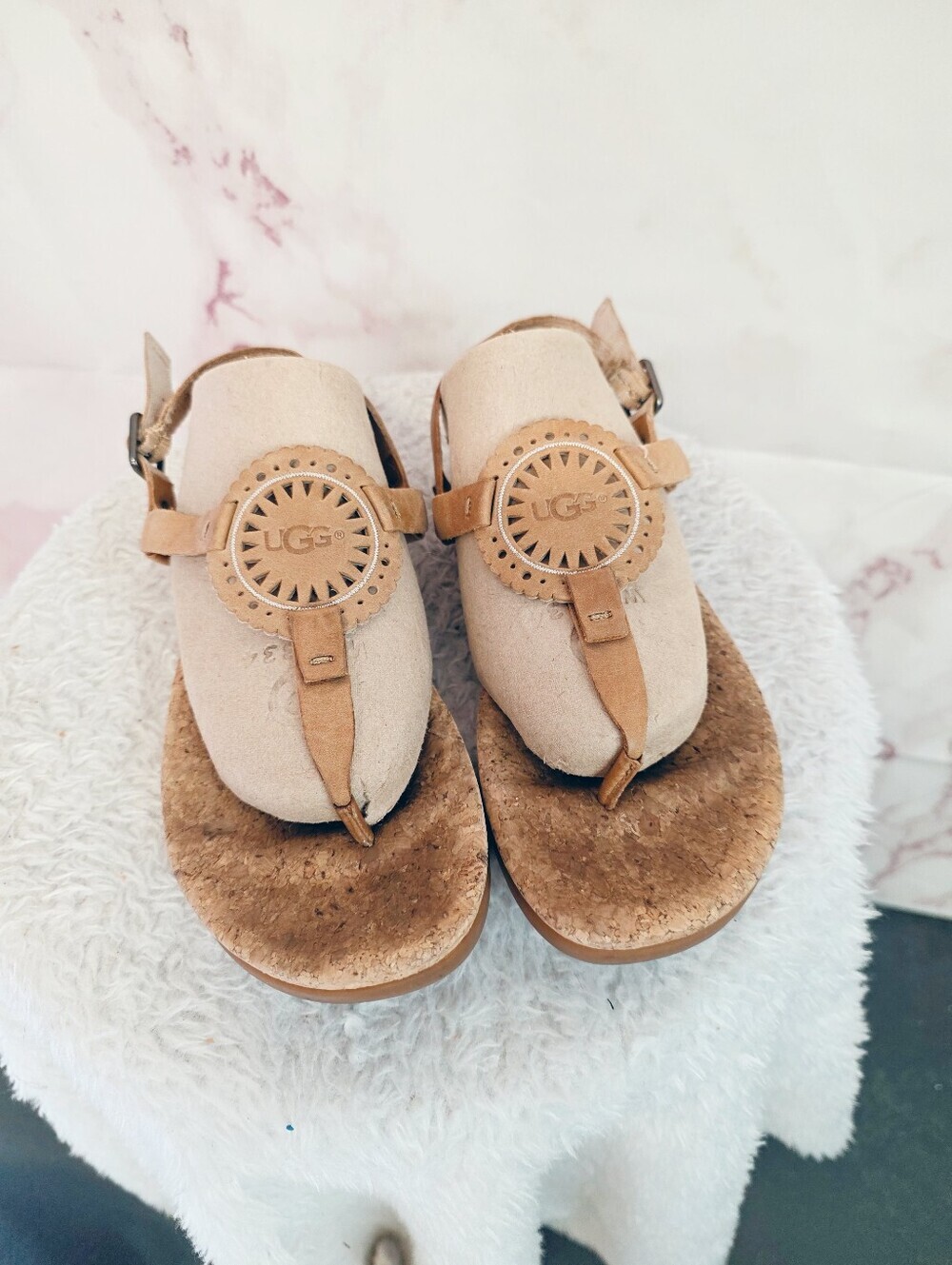 UGG Ayden II Cork Footbed Leather Thong Sandals Tan EU 39 US 8 - Picture 3 of 7